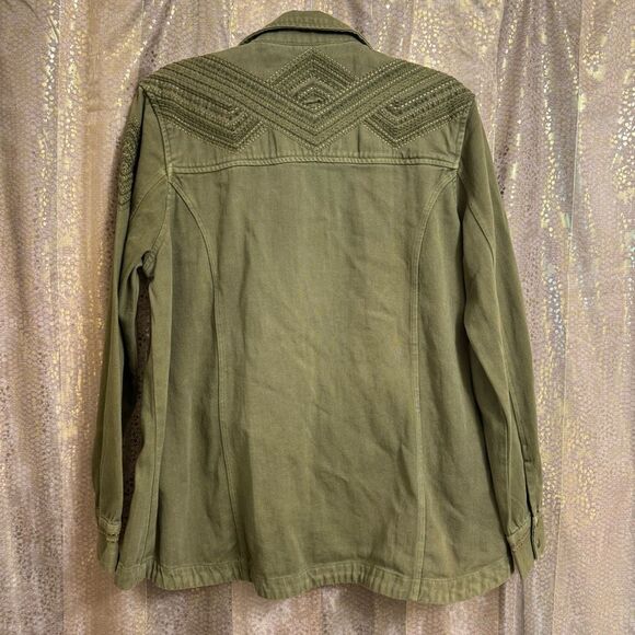 Idyllwind Olive Green Gold Stich Military Style Zip Jacket Medium - Picture 2 of 9